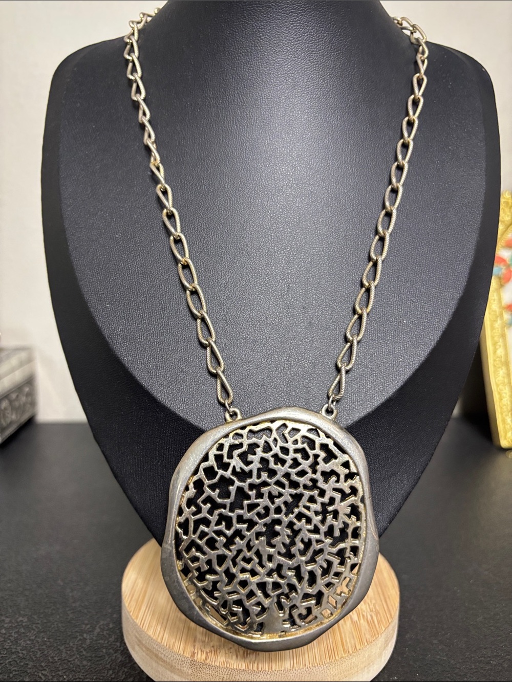 Statement Silver Tone Filigree Pendant Necklace - Women Jewelry